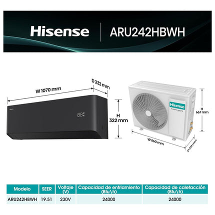 Minisplit Hisense Inverter Negro (2 ton, 220V, Frío y Calor)