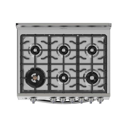 Estufa de piso con copete 30¨ MASTER COOK Pro Silver - Cubierta Aceo Inoxidable