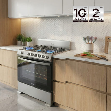 Estufa de piso con copete 30¨ MASTER COOK Pro Silver - Cubierta Aceo Inoxidable