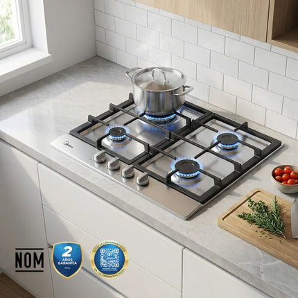 Parrilla Empotrable a Gas 24" Cristal Templado Triple Flama Acero Inoxidable