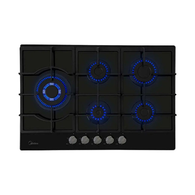Parrilla Empotrable Negra a Gas 30" Cristal Templado Triple Flama Acero Inoxidable