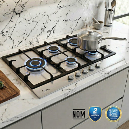 Parrilla Empotrable a Gas 30" Cristal Templado Triple Flama Acero Inoxidable